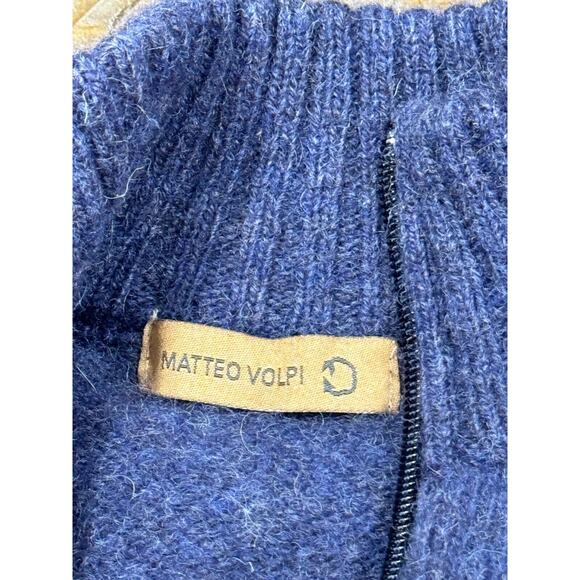 Matteo Volpi Sweater 100% Shetland Wool - Blue 1/4 Zip Mock Long Sleeve No Tag-L - Picture 8 of 8